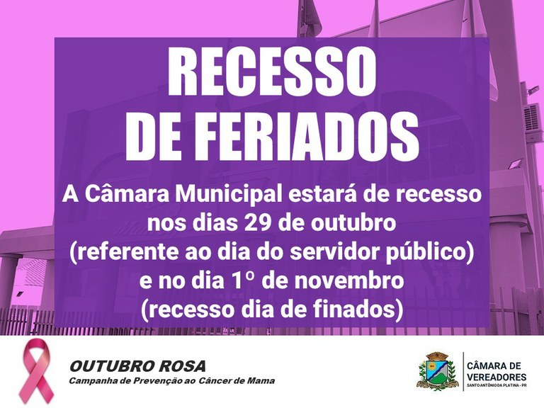 Recesso de feriados Câmara Municipal de Santo Antônio da Platina PR